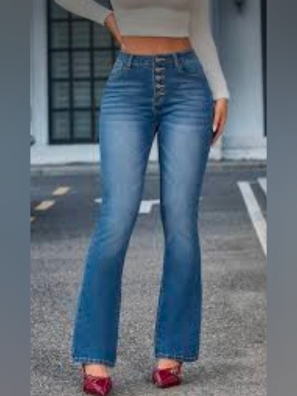 Women's High-Rise Blue Flare Jeans Button-Fly Stretch Women's Size XL - Picture 1 of 7